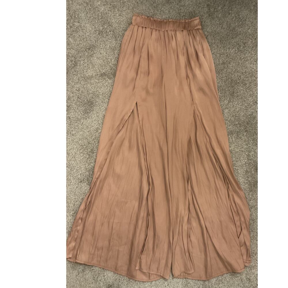 By Together Pure Bliss Satin Split Wide Leg Pants in Rose, S